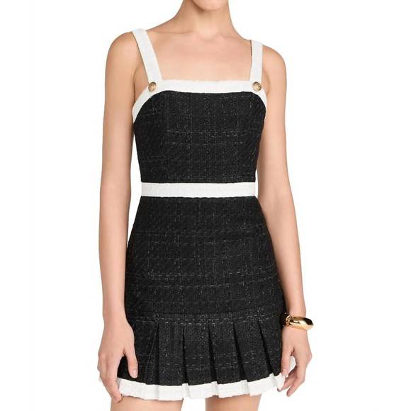 NEW ALICE + OLIVIA women's clarine square pleated mini dress in black/off white